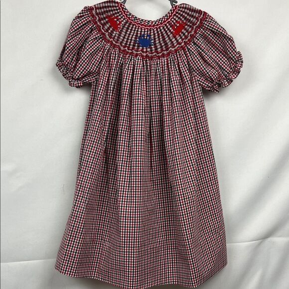 Rosalina Collections Red and blue smocked crab embroidered bishop dress size 3T - Picture 1 of 13